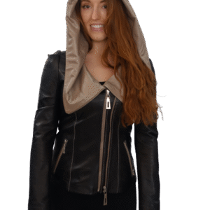 Black & Tan Lambskin Leather Jacket