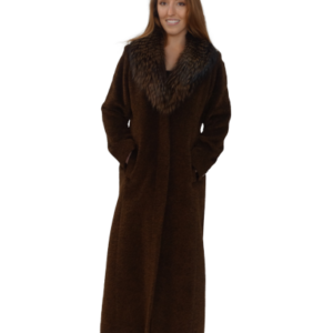Brown Alpaca Coat with detachble Trim Raccoon Collar