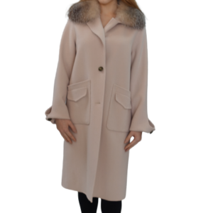 Cream Wool Coat with Crystal Fox Collar
