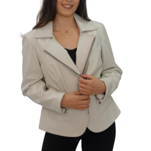 Cream Lambskin Leather Jacket