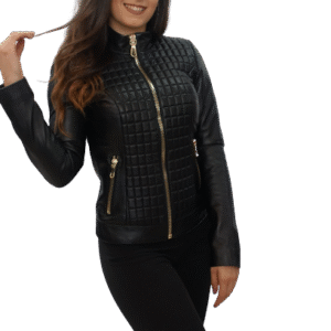 Black Lambskin Leather Bomber Jacket