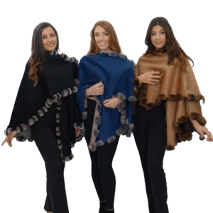 Cashmere & Wool Cape & Rex Rabbit trim