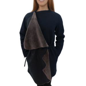 Navy Wool 7/8 Coat with Gray Shearling