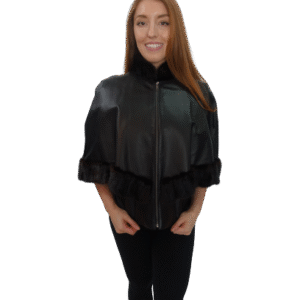 Black Lambskin Leather Jacket with Ranch Mink Trim