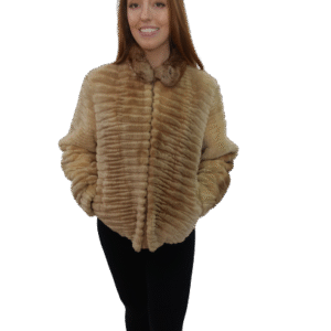 Tan Sheared Beaver Jacket with Chinchilla Collar