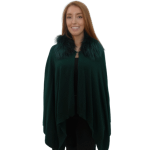 Green wool Cape with Dyed Green Fox Collar