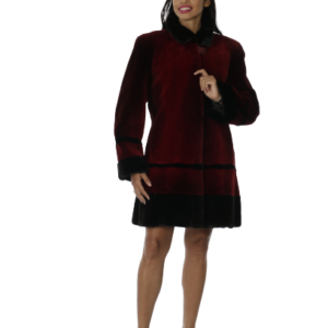 Red Dyed Sheared Beaver with Ranch Mink Collar, Cuffs and Boarder