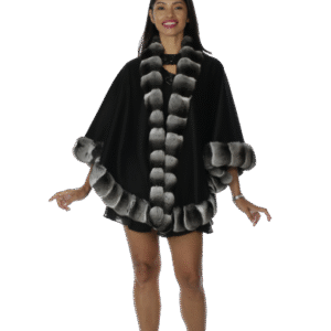 Black Cashmere Petite Cape with Chinchilla Trim