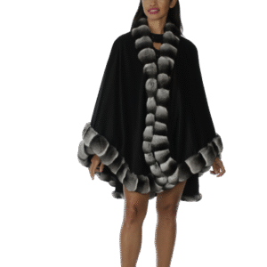 Black Cashmere Cape with Chinchilla Trim