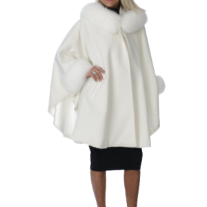 White Alpaca Hooded Cape with White Fox Trim