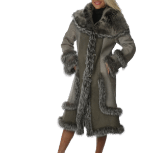 Grey Shearling Coat with Silver Fox Trim