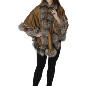 Camel Cashmere Cape with Crystal Fox