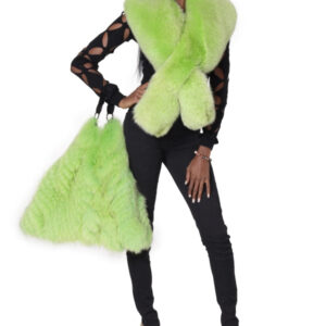 Green Dyed Fox Collar with Matching Fox Bag