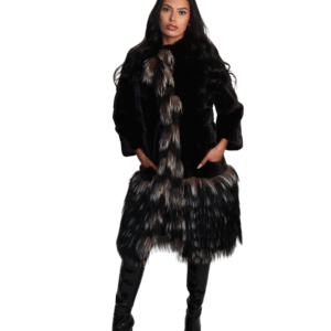 Black Sculped Sheared Mink Stroller with Silver Fox Trim