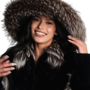 Black Sheared Beaver Jacket with Silver Fox