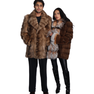 Man's Golden Sable Coat, Mahogany Mink Jacket with Crystal Fox
