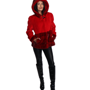 Red Dyed Sheared w/hood & Burgundy Mink