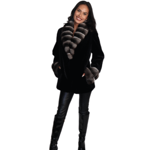 Black Sheared Mink Jacket w/Chinchilla Collar & Cuffs